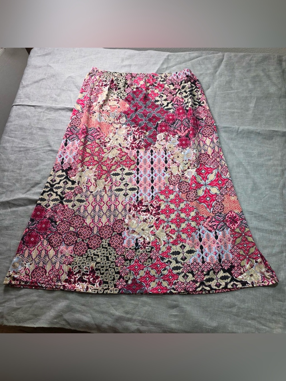 N Touch Womens Maxi Skirt Large Pink Boho Mosaic Tile Print Elastic Waist L